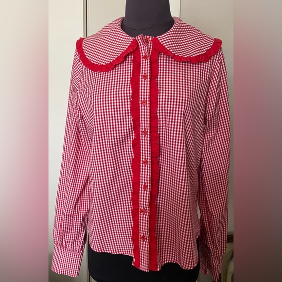 The Shirt by Rochelle Behrens Tops - The Shirt by Rochelle Behrens Red and White gingham print with ruffles No Gape